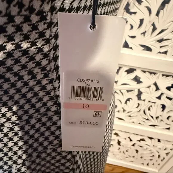 NWT Calvin Klein Black and White Checkered Midi Dress  Sz 10 - Picture 5 of 5